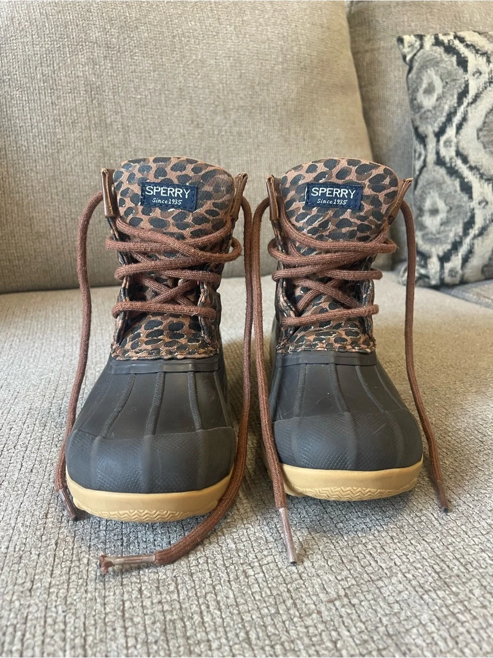 Sperry Kids Leopard Print Brown & Black Duck Boots